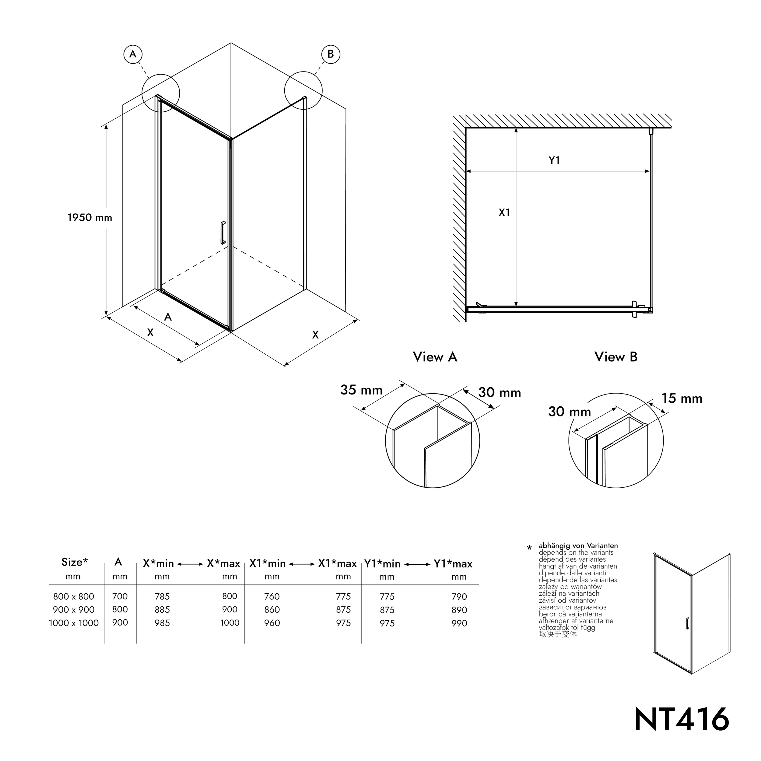 Ducha de esquina con puerta giratoria NT416