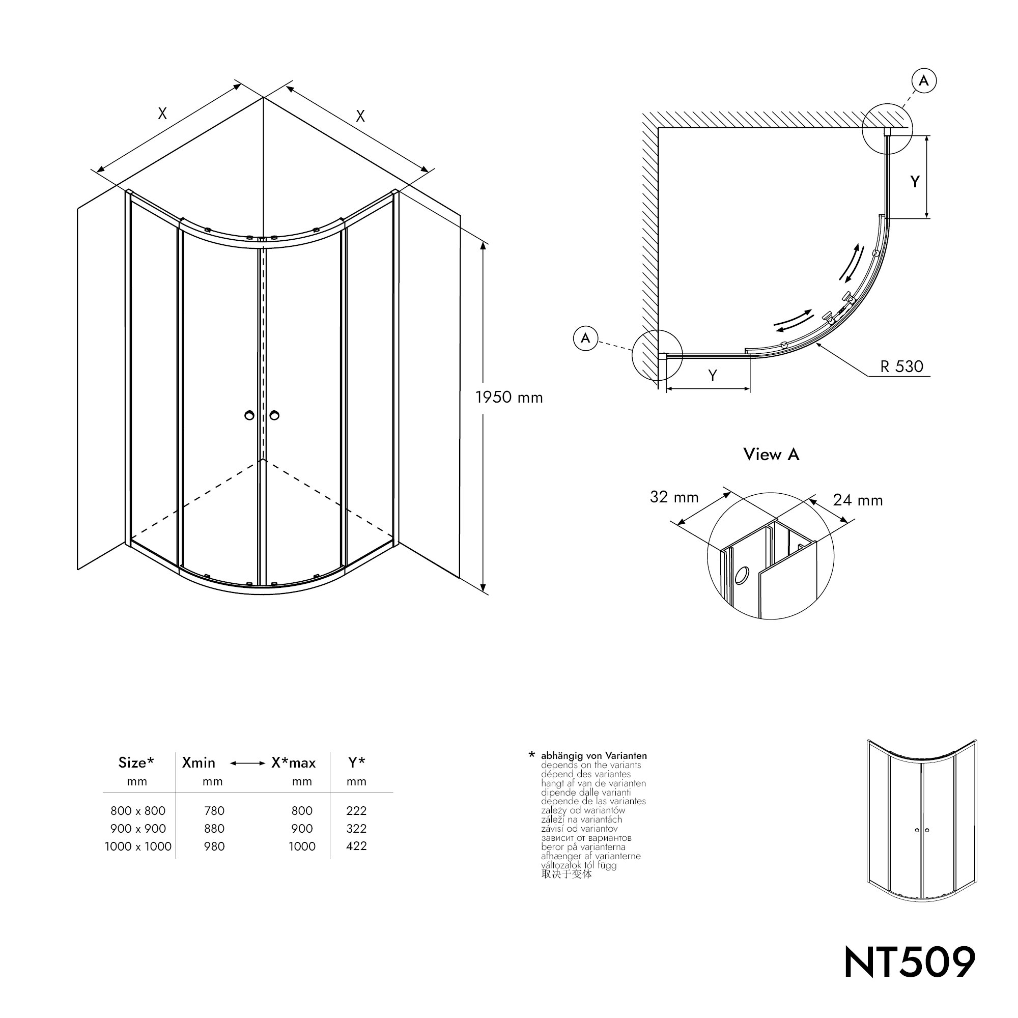 Ducha redonda NT509 con puertas correderas