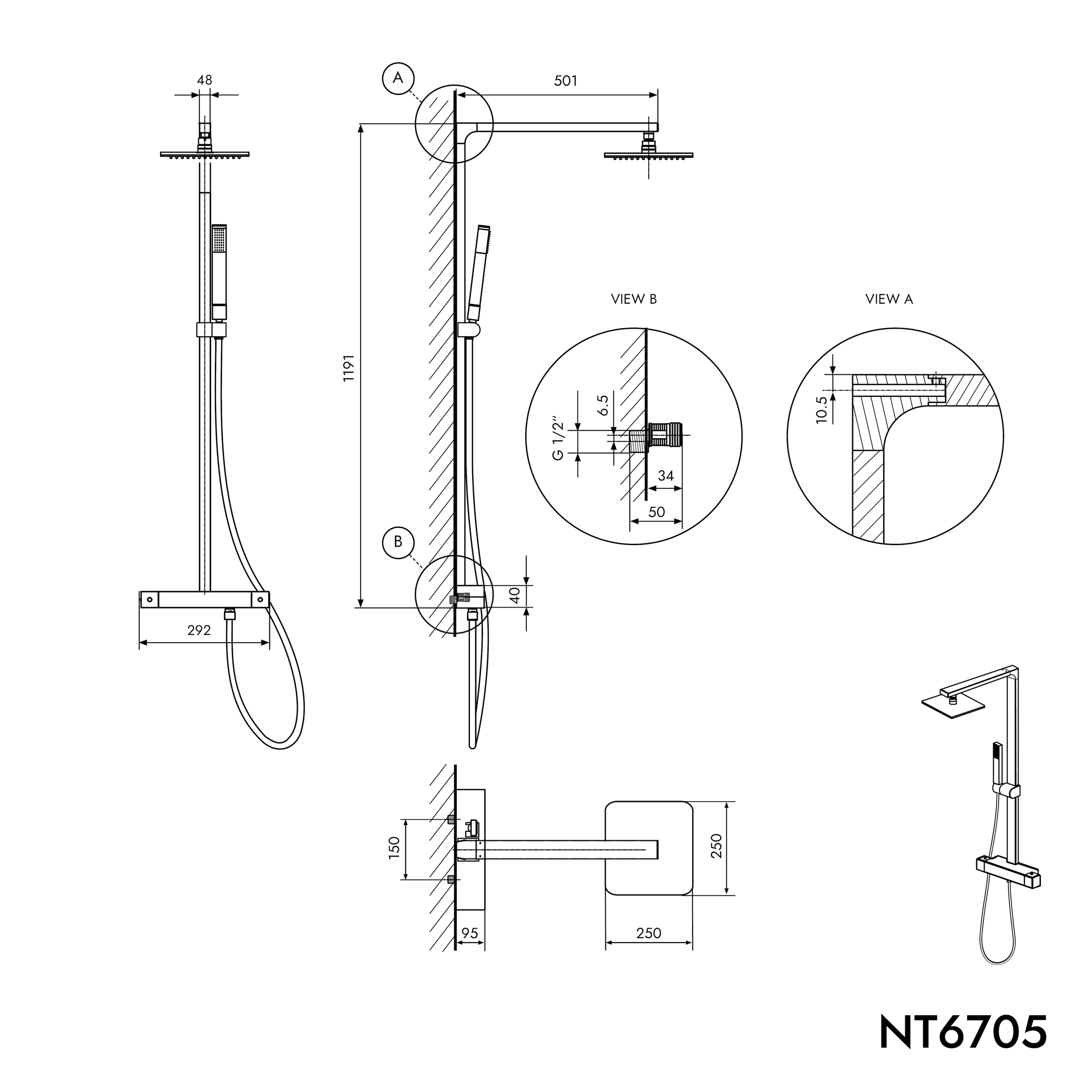 Sistema de ducha combinado termostático NT6705C