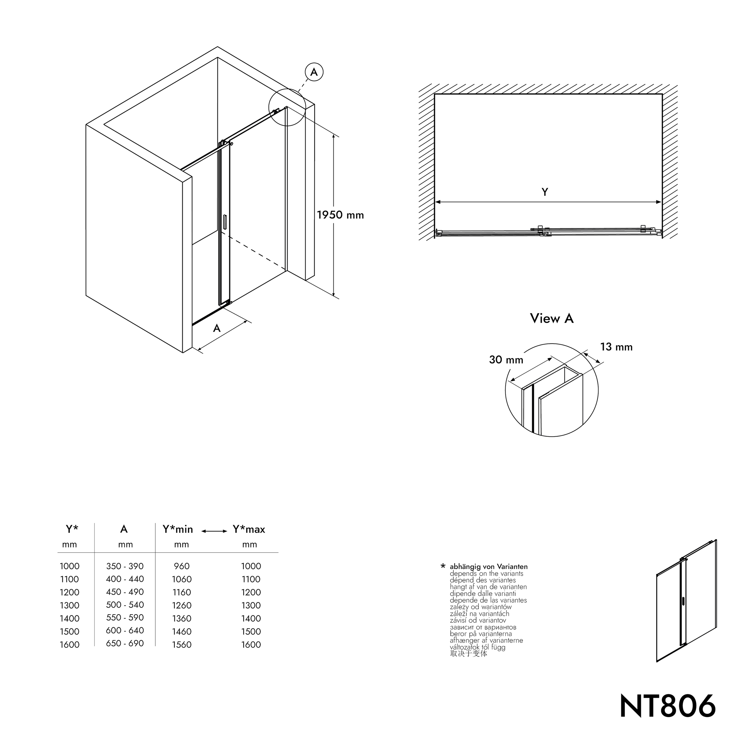 Ducha alcoba con puerta corredera NT806 FLEX