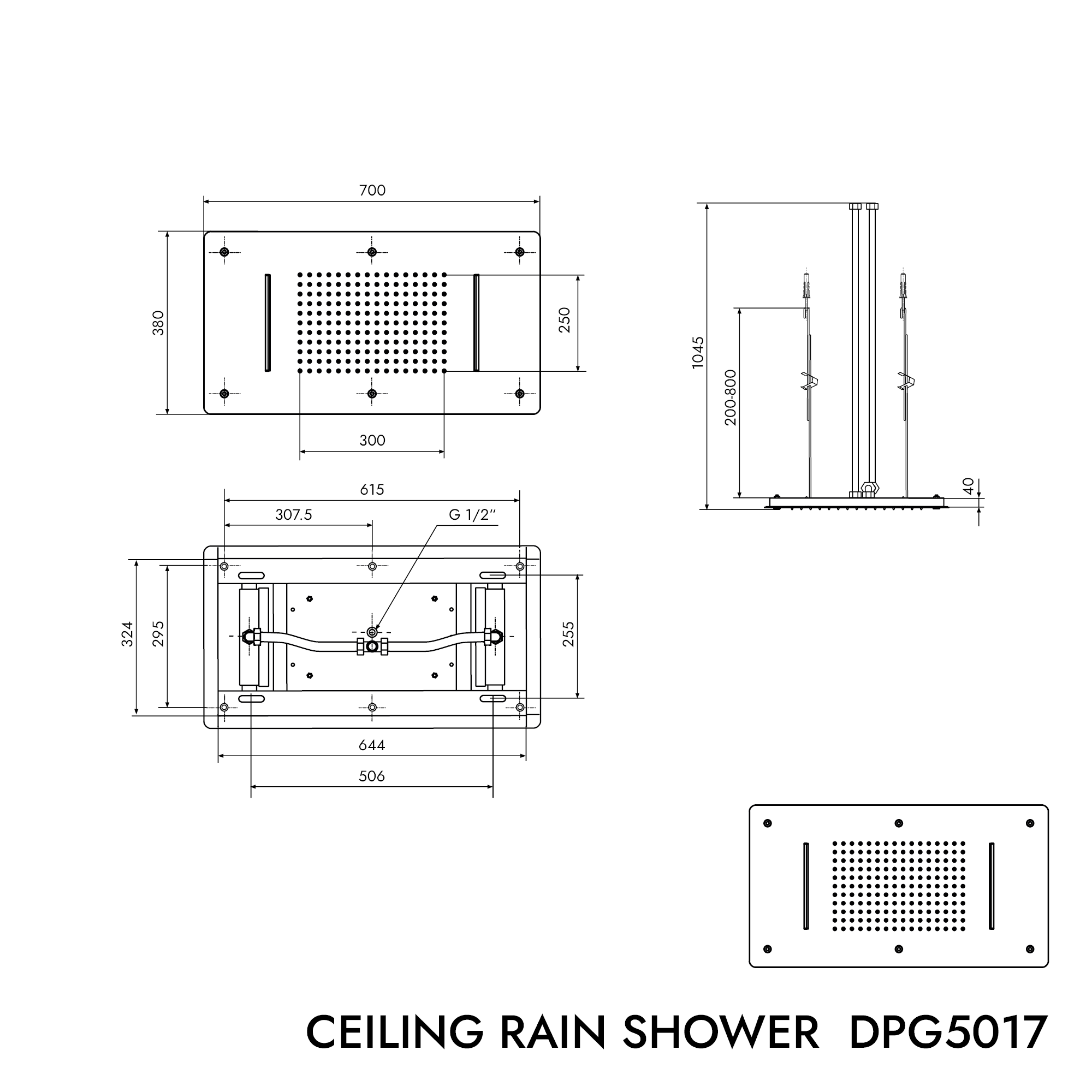 Ducha de lluvia XXL de acero inoxidable para montaje en techo DPG5017