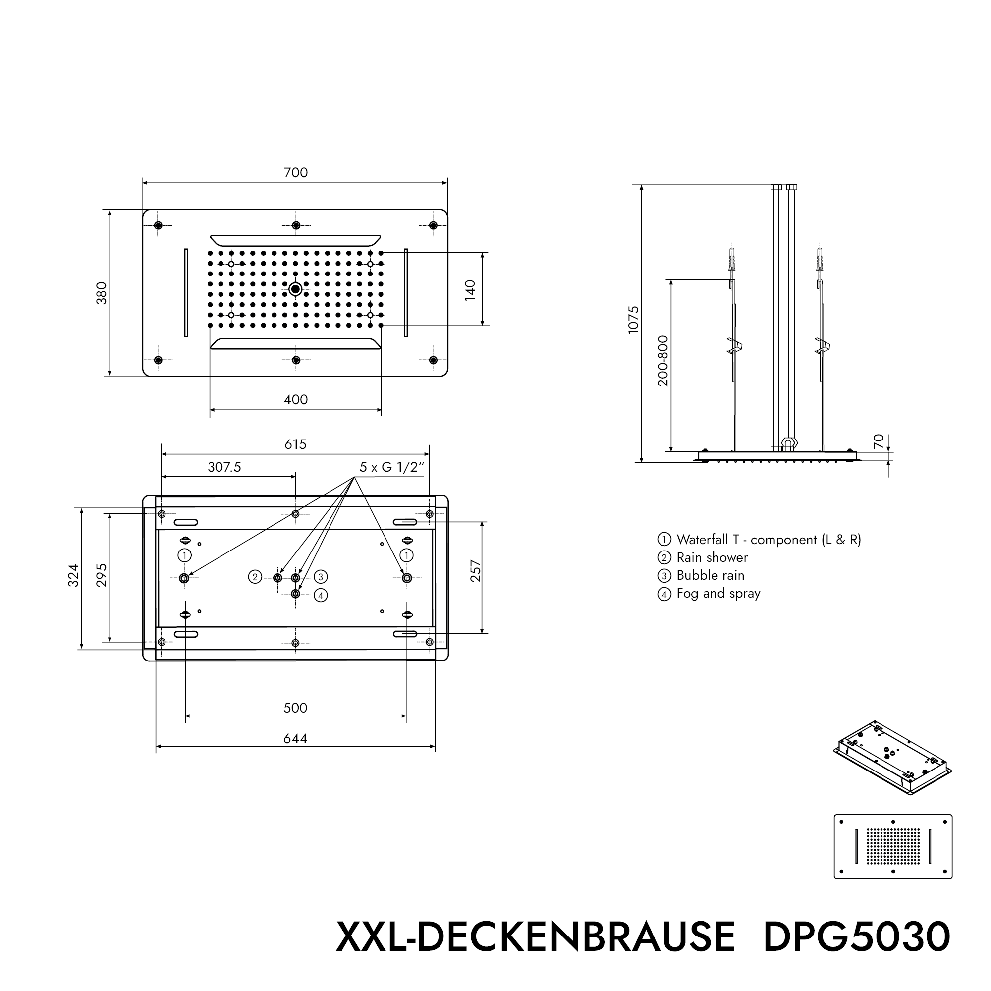 Ducha fija empotrable en techo XXL- DPG5030