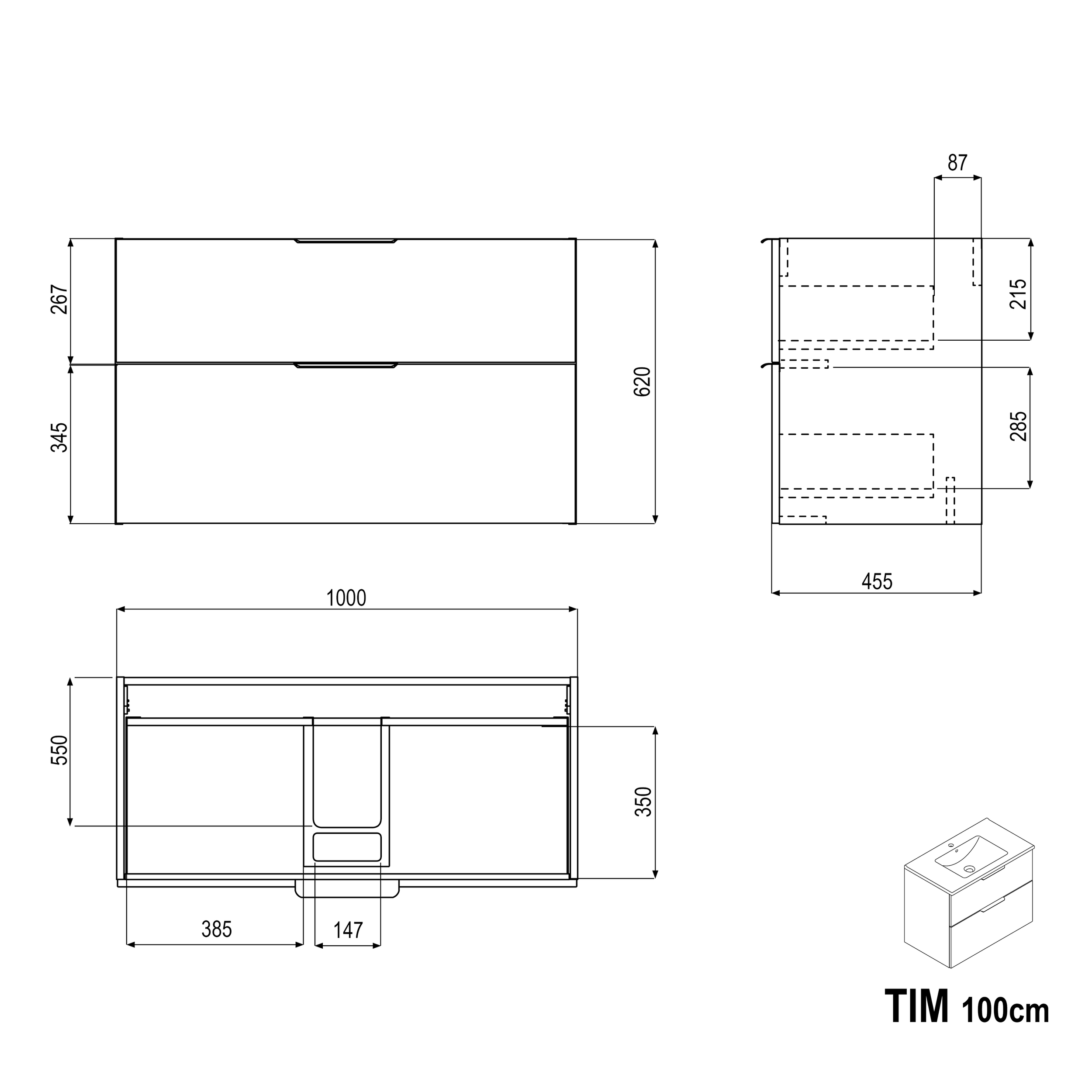 Conjunto de muebles de baño TIM 100 cm con lavabo
