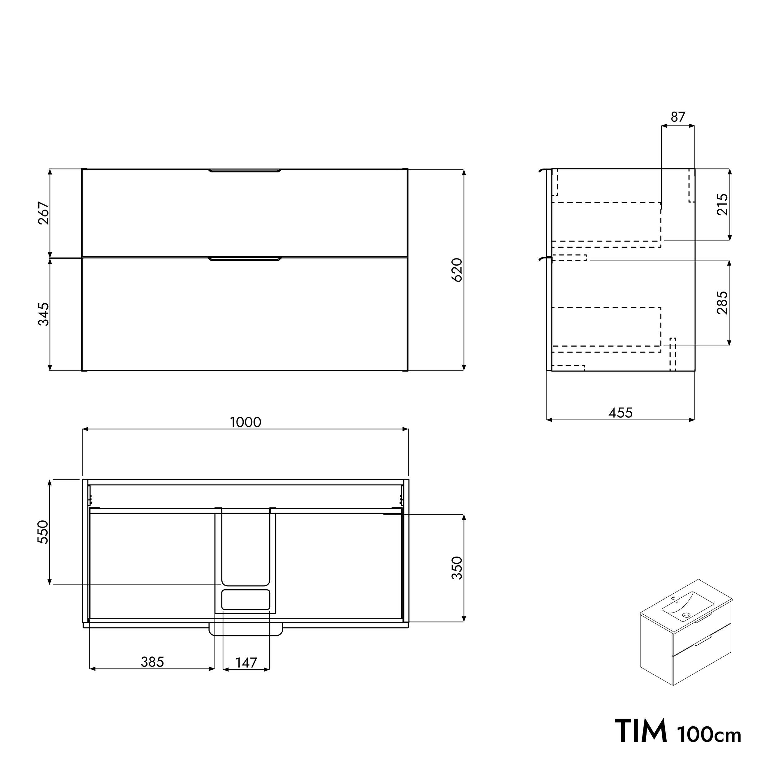 Lavabo Duravit con mueble bajo lavabo TIM 100 cm