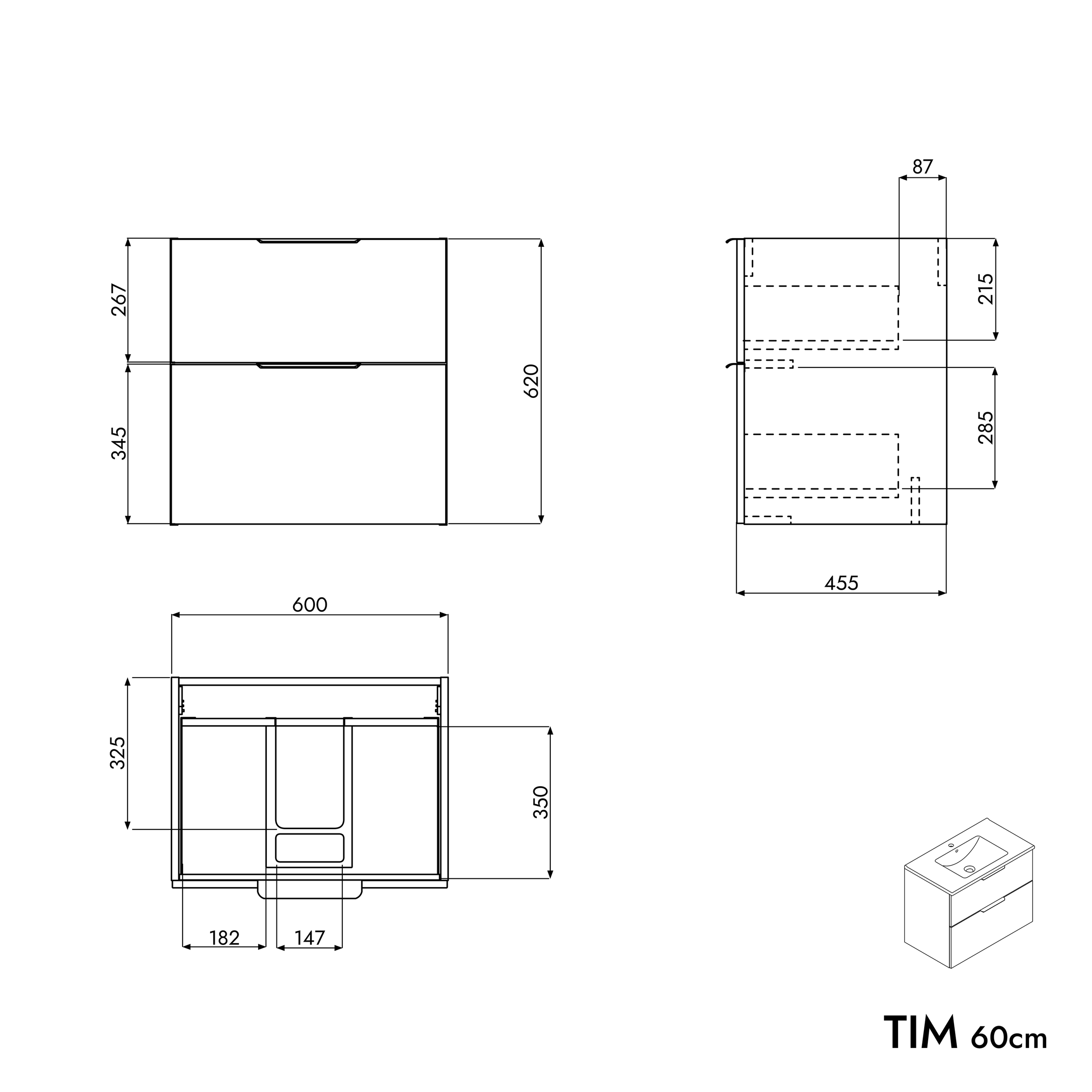Conjunto de muebles de baño TIM 60 cm con lavabo
