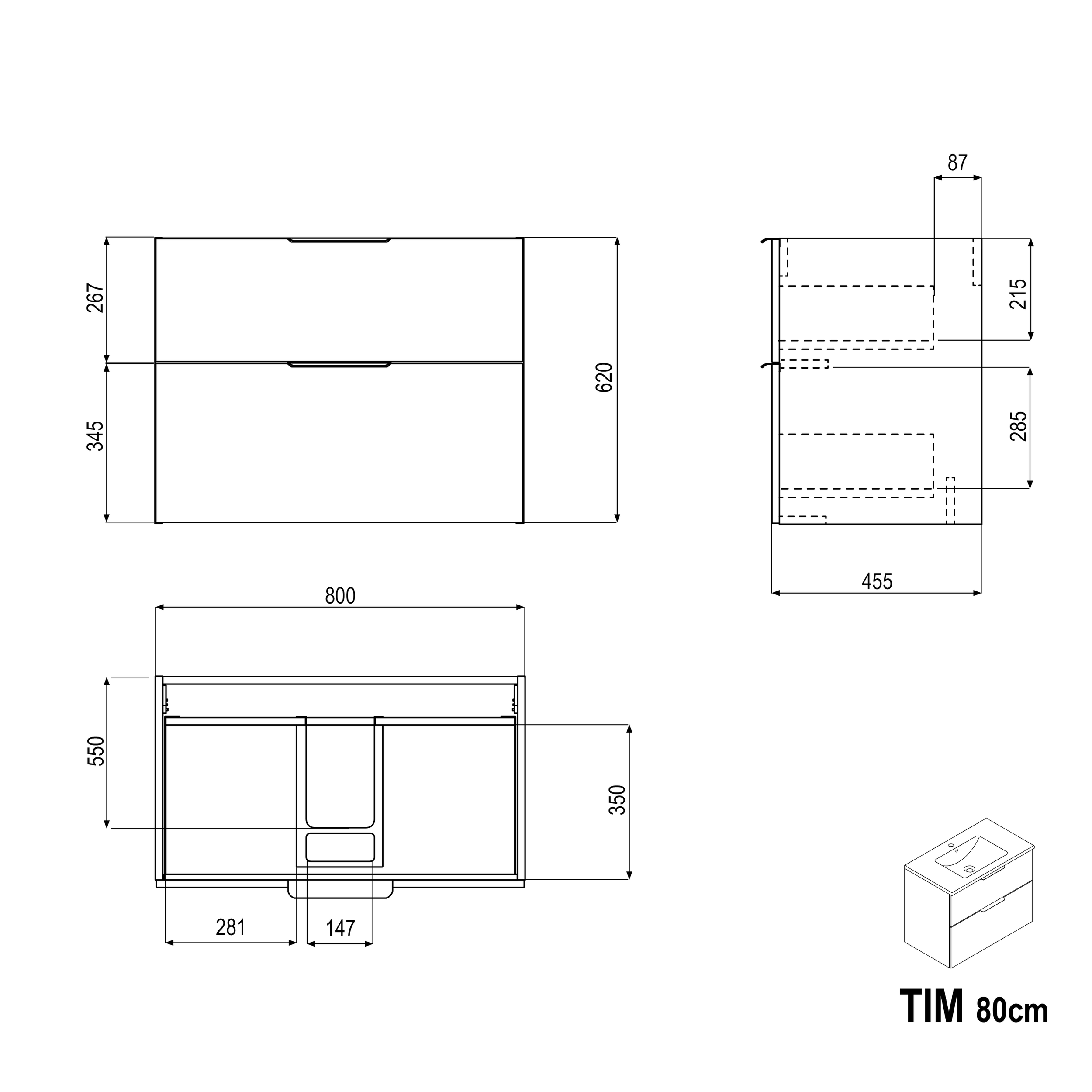 Mueble tocador TIM 80 cm