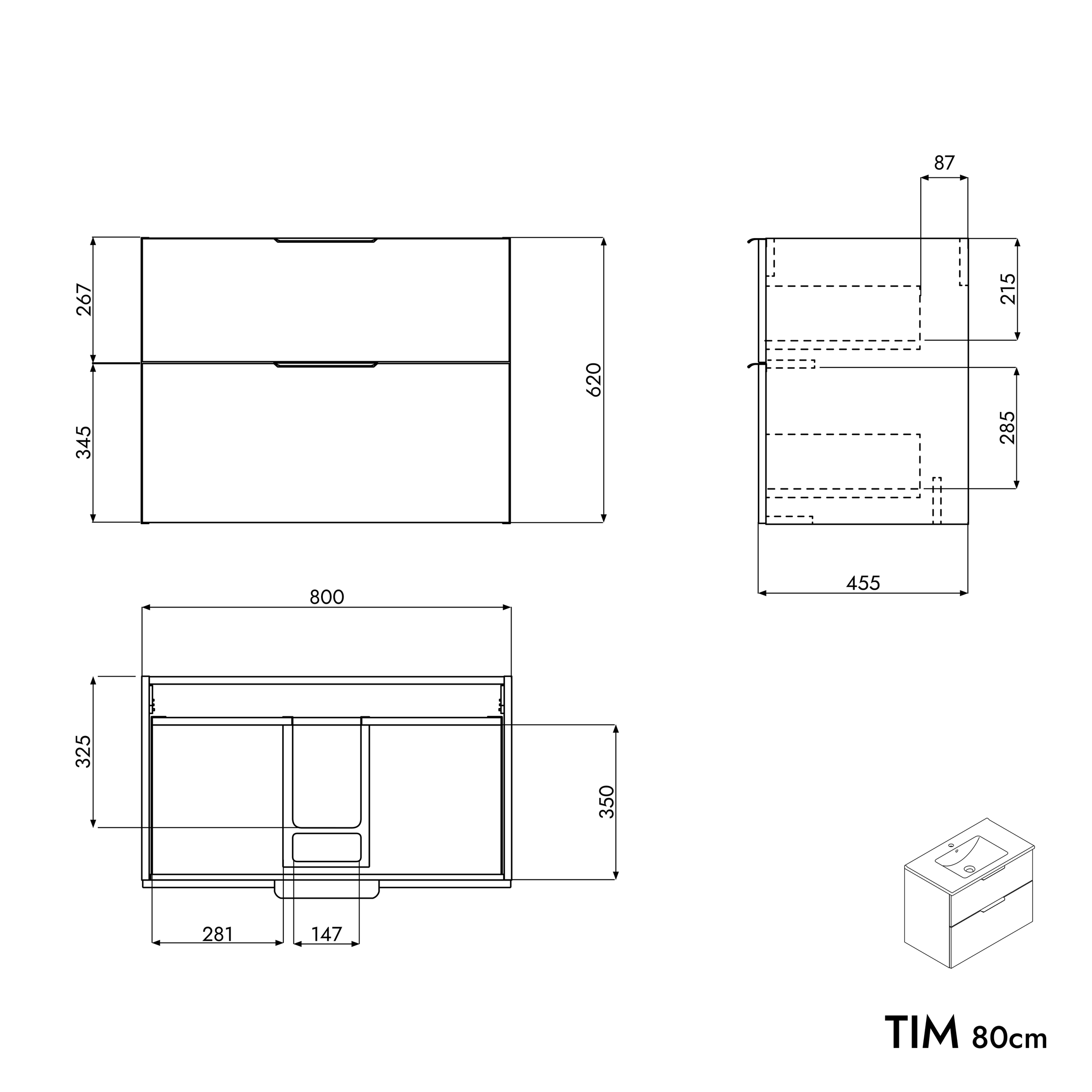 Juego de muebles de baño TIM 80 cm con lavabo de cerámica