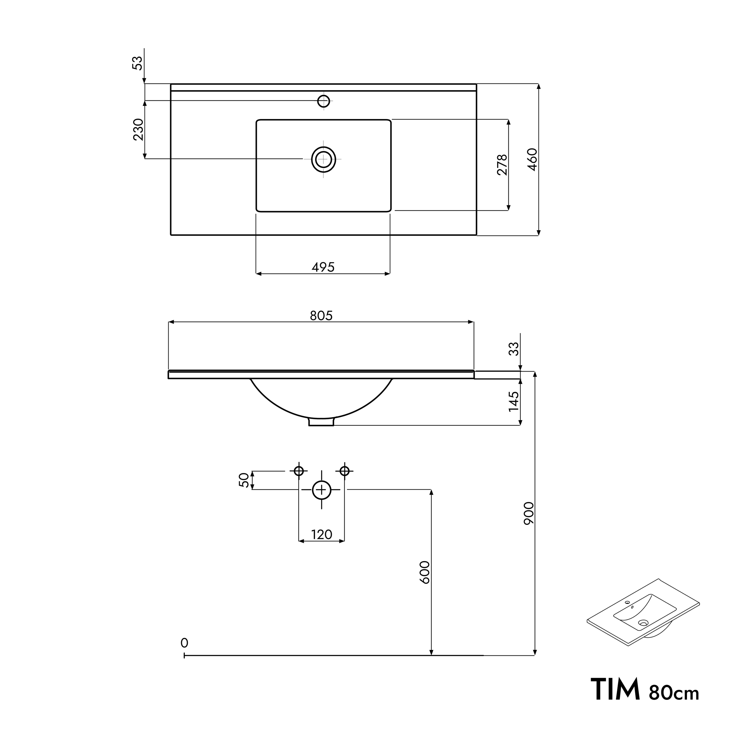 Juego de muebles de baño TIM 80 cm con lavabo de cerámica