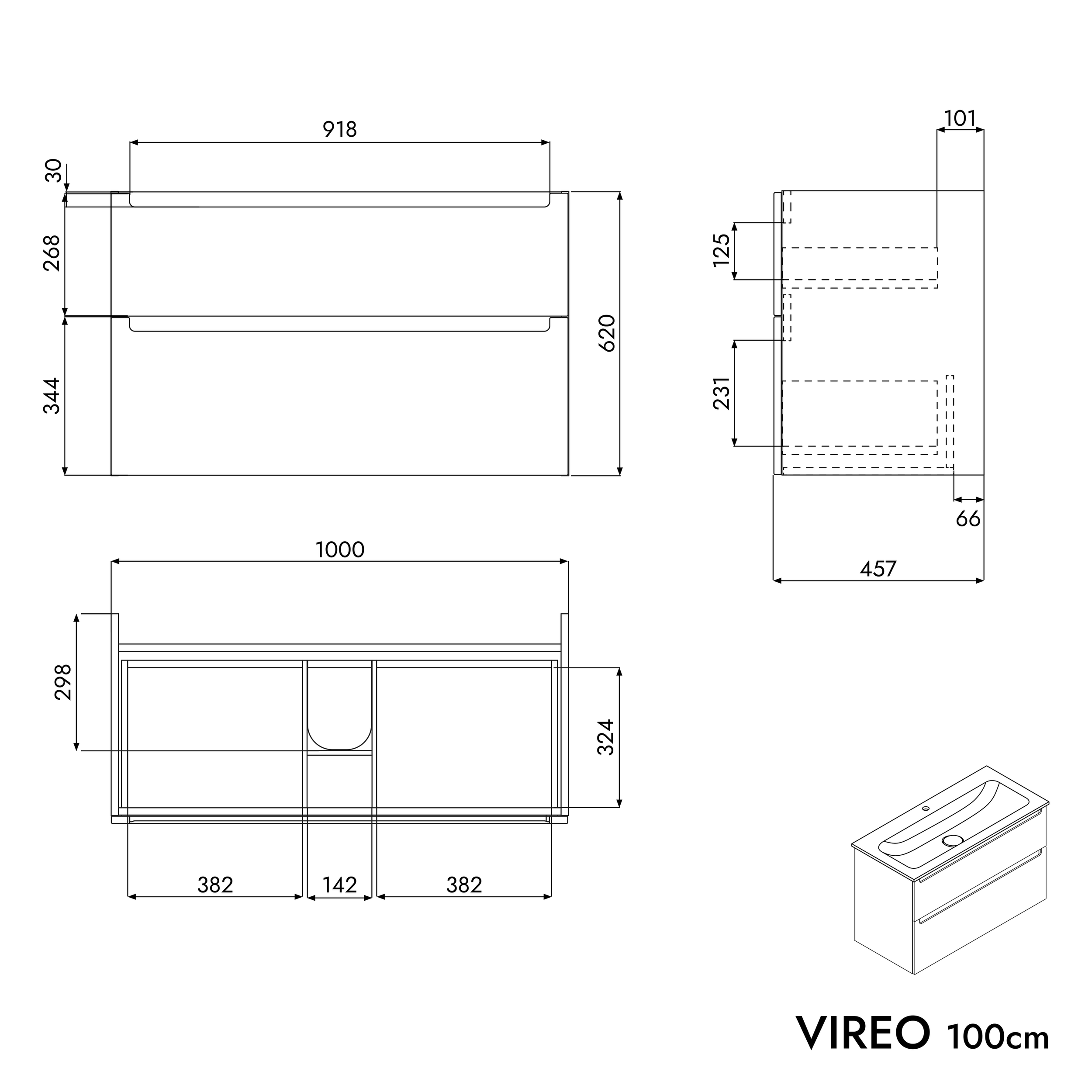 Mueble bajo lavabo VIREO 100 cm