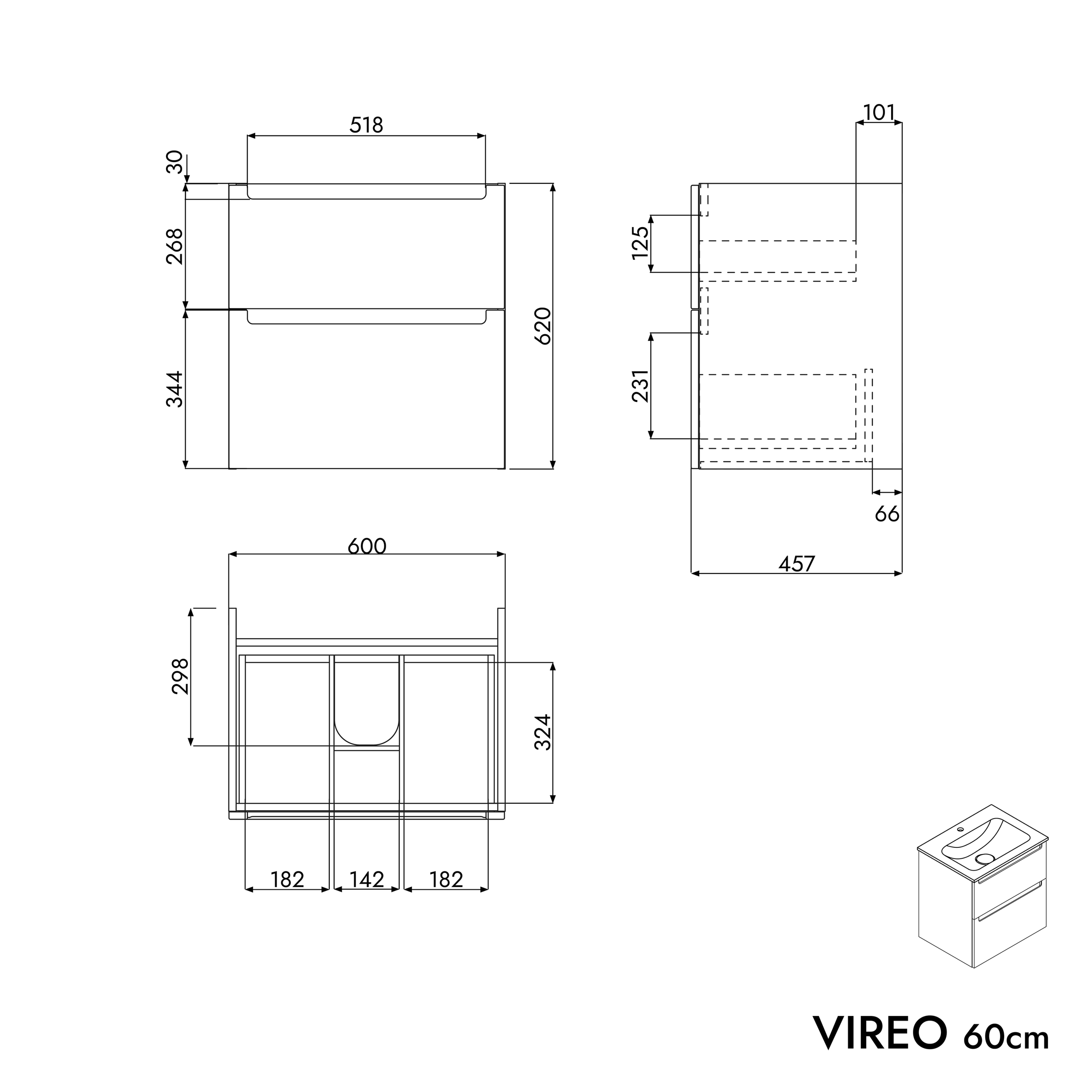 Mueble bajo lavabo VIREO 60 cm