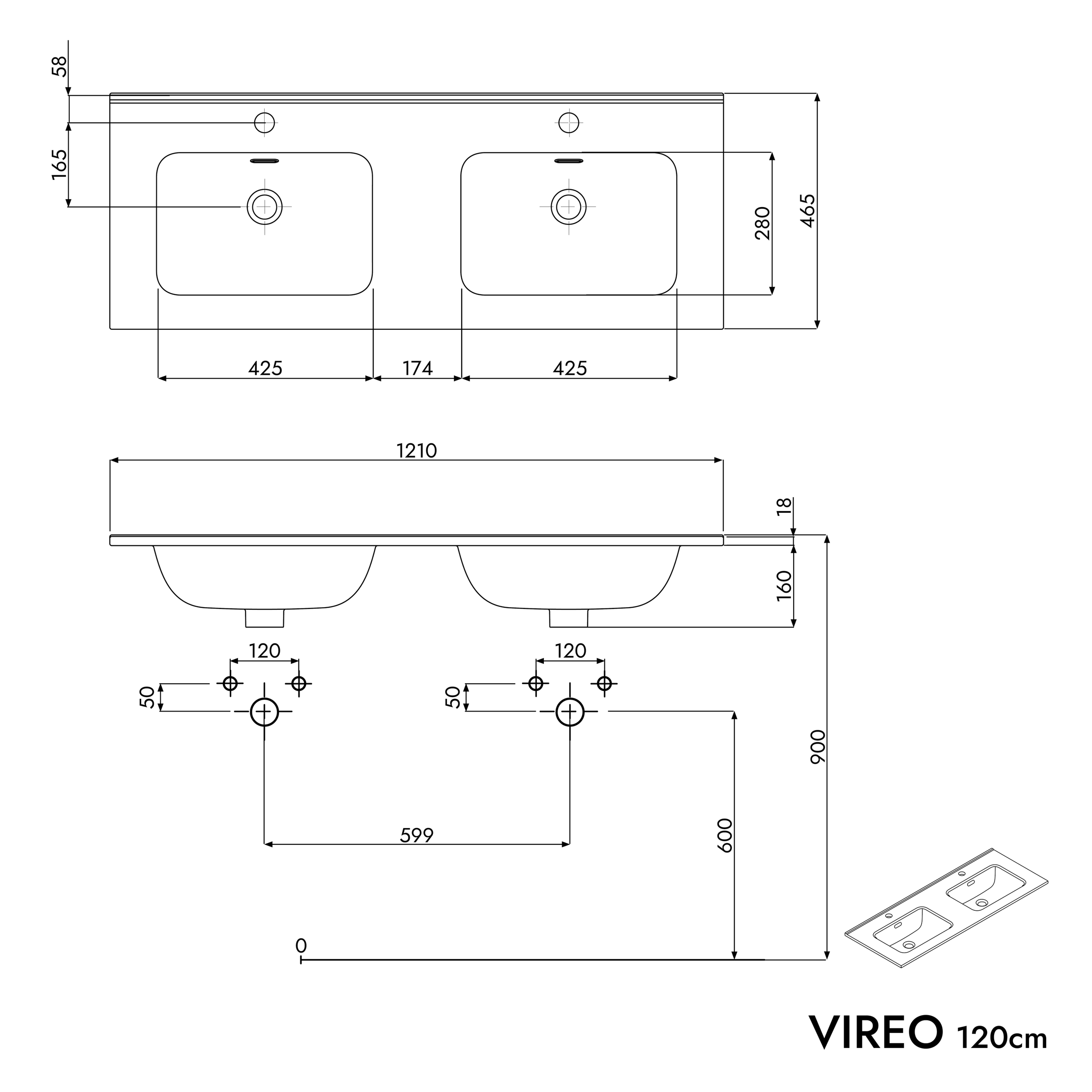 Conjunto de muebles de baño VIREO 120 cm con lavabo doble