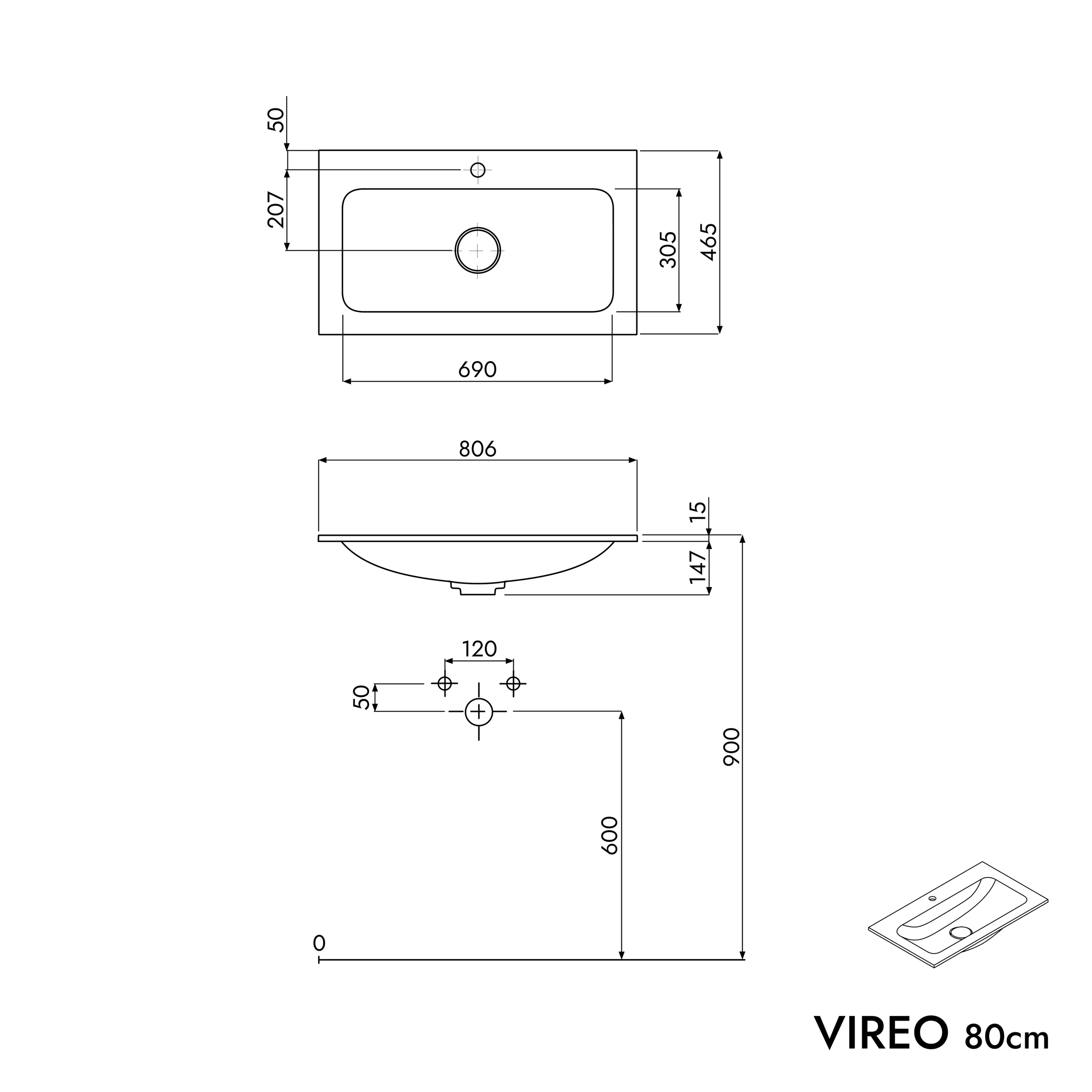 Mueble bajo lavabo VIREO 80 cm