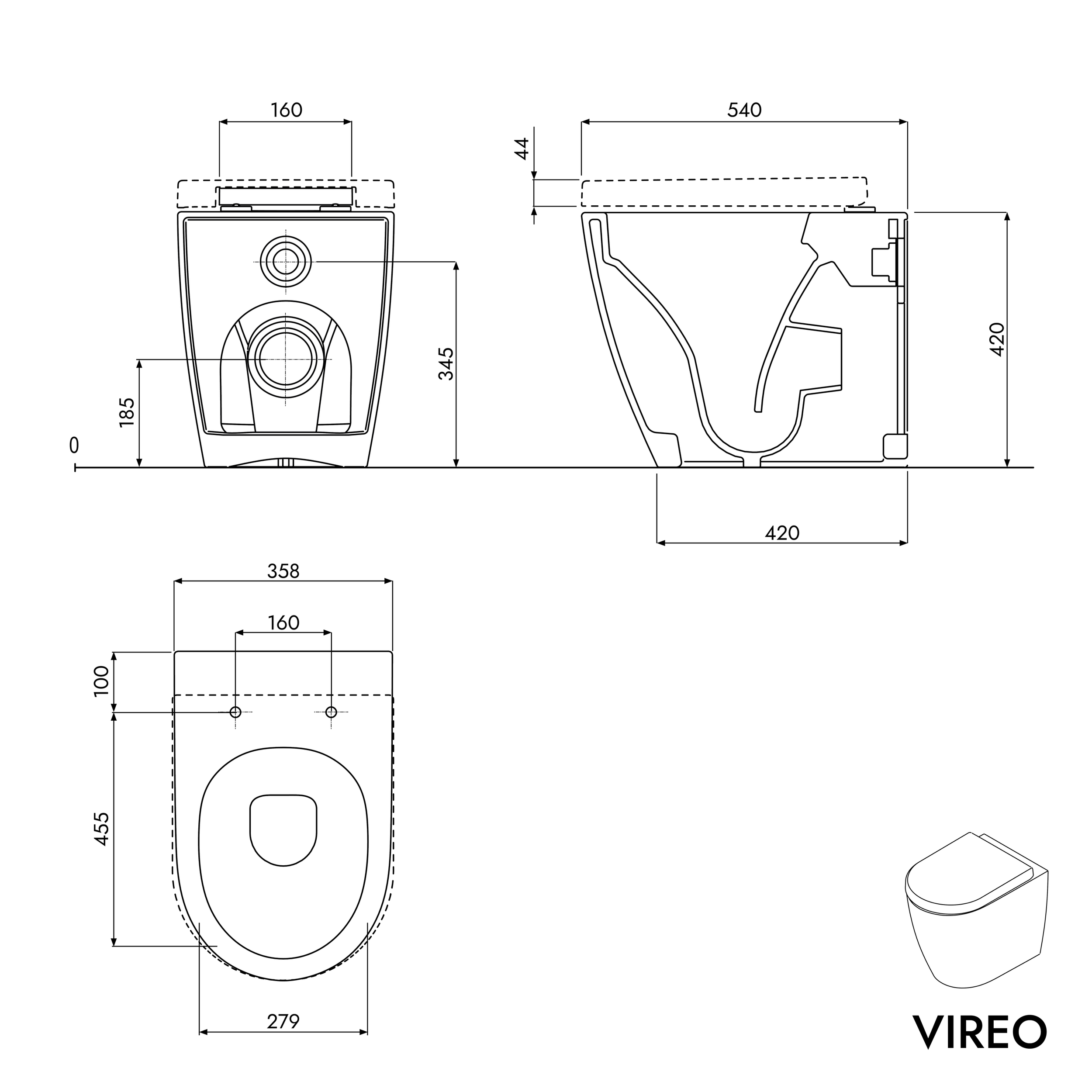 WC sin borde VIREO incl. asiento de cierre suave con mecanismo de cierre suave