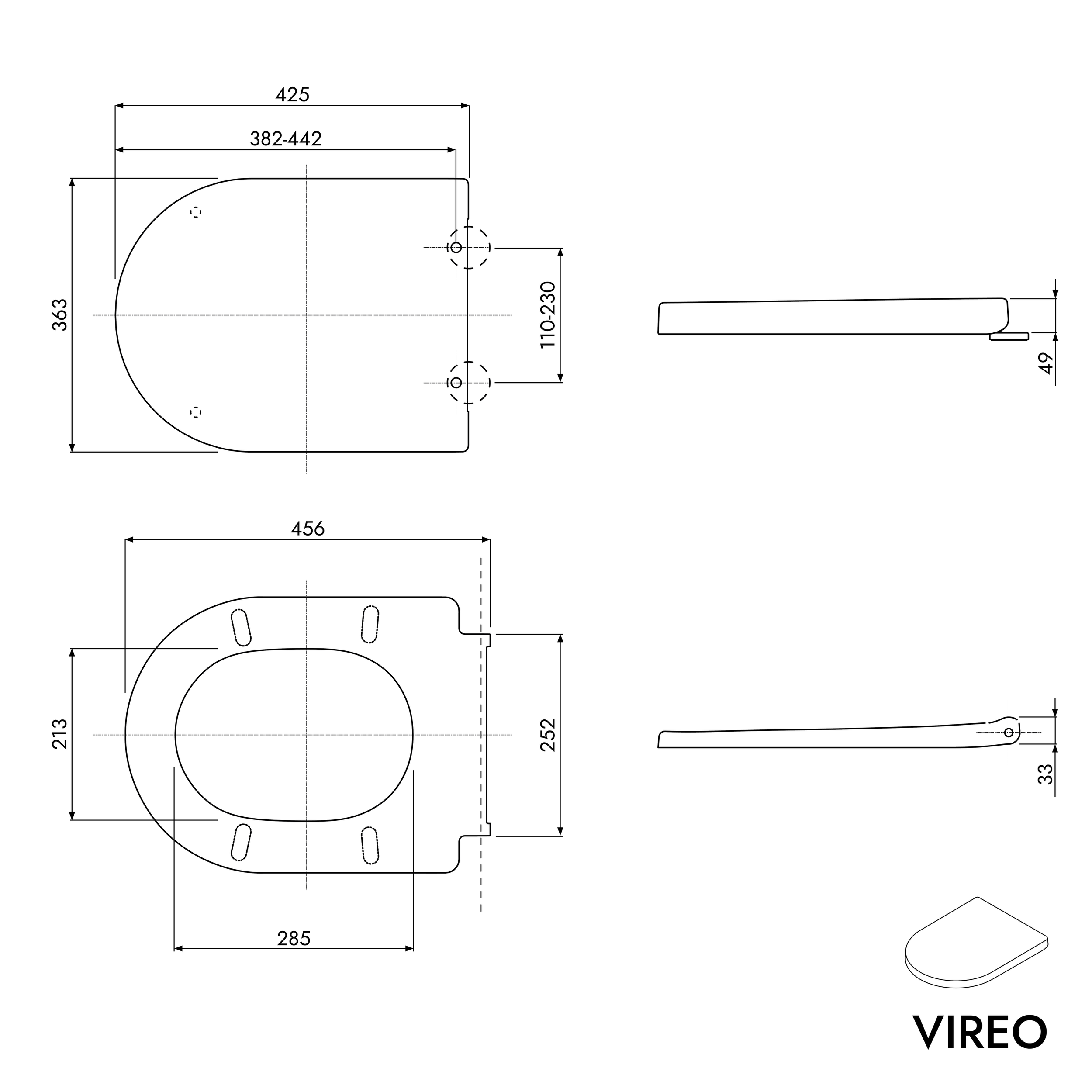 Inodoro suspendido VIREO sin rebordes incl. tapa soft-close