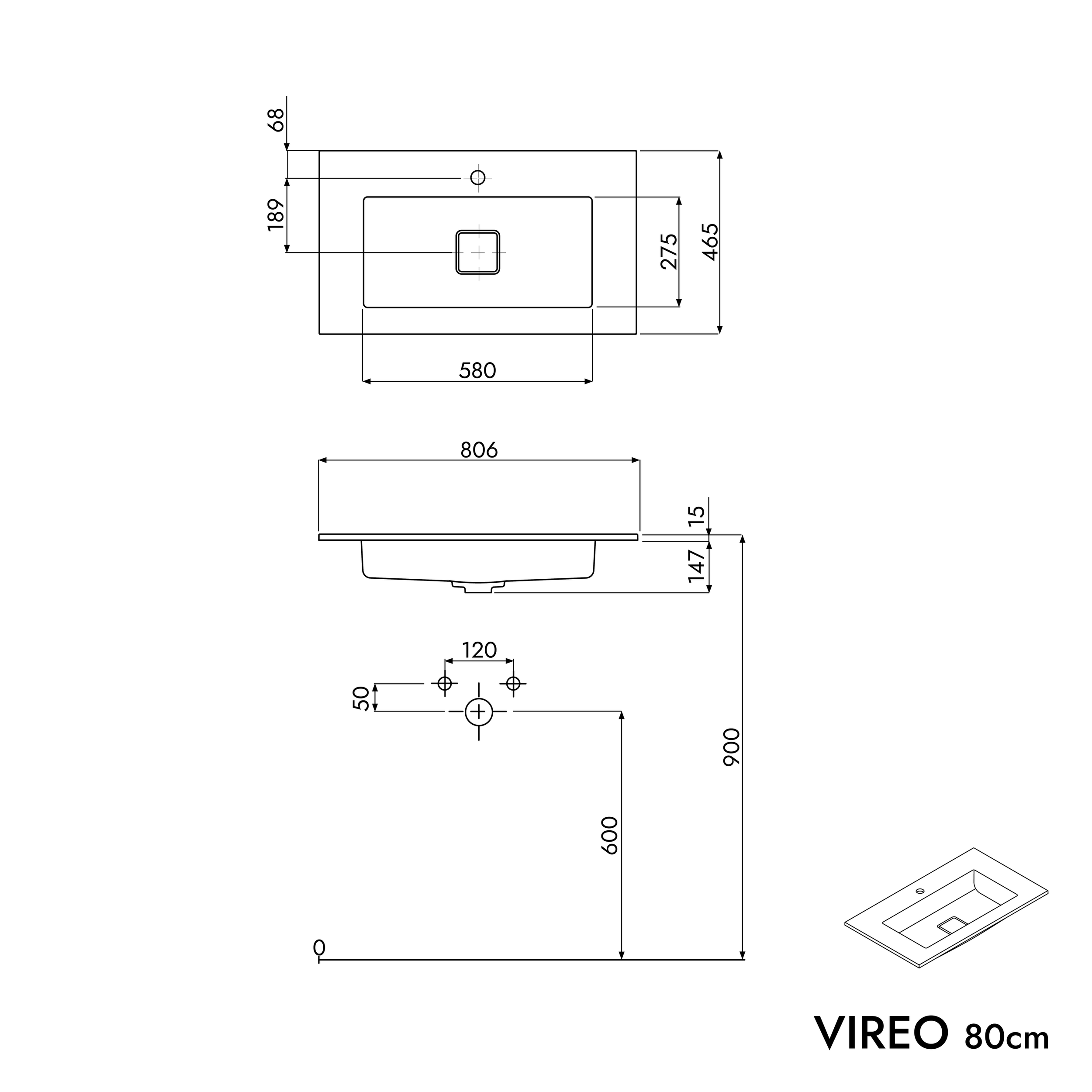 Mueble bajo lavabo VIREO 80 cm