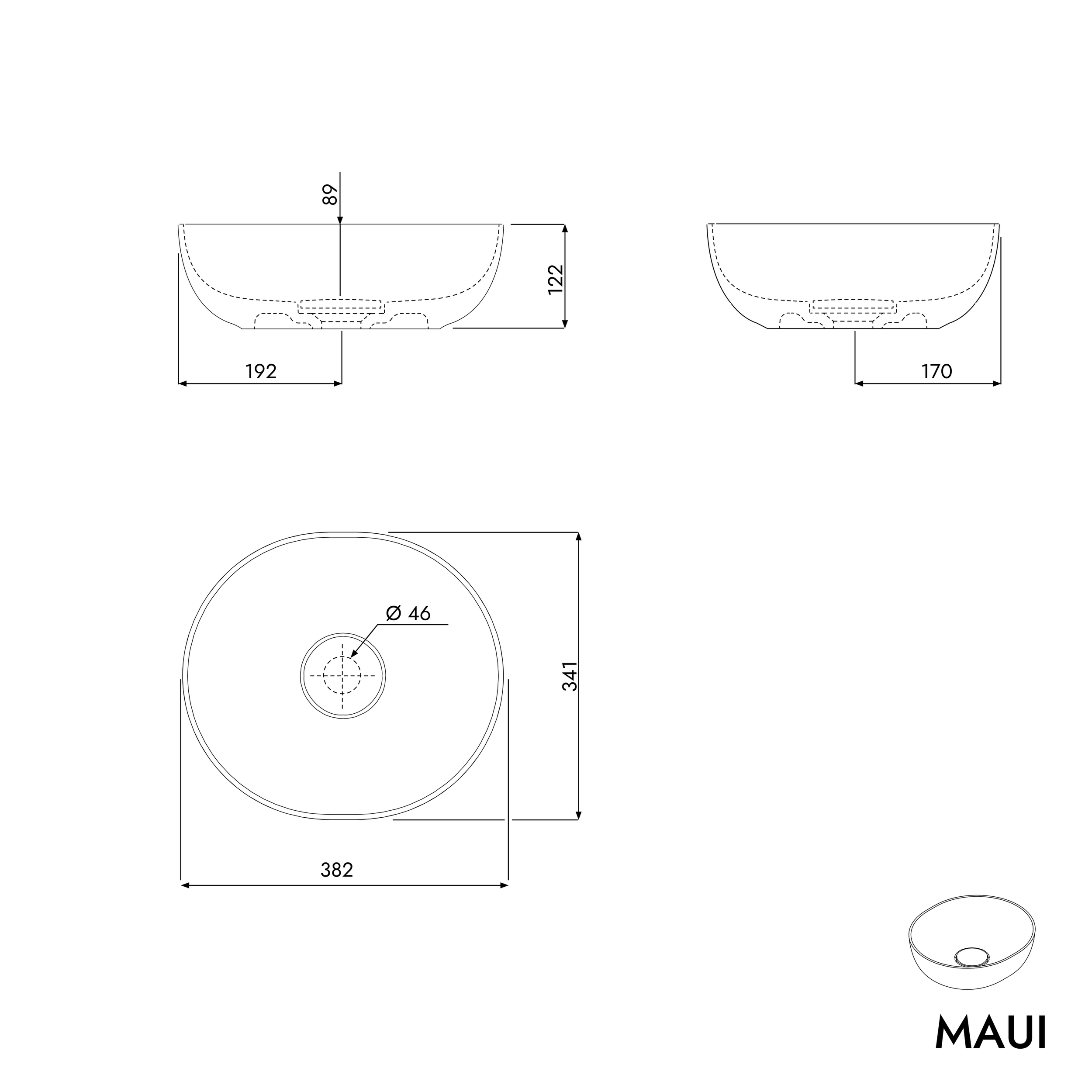 Lavabo de sobreponer ovalado MAUI