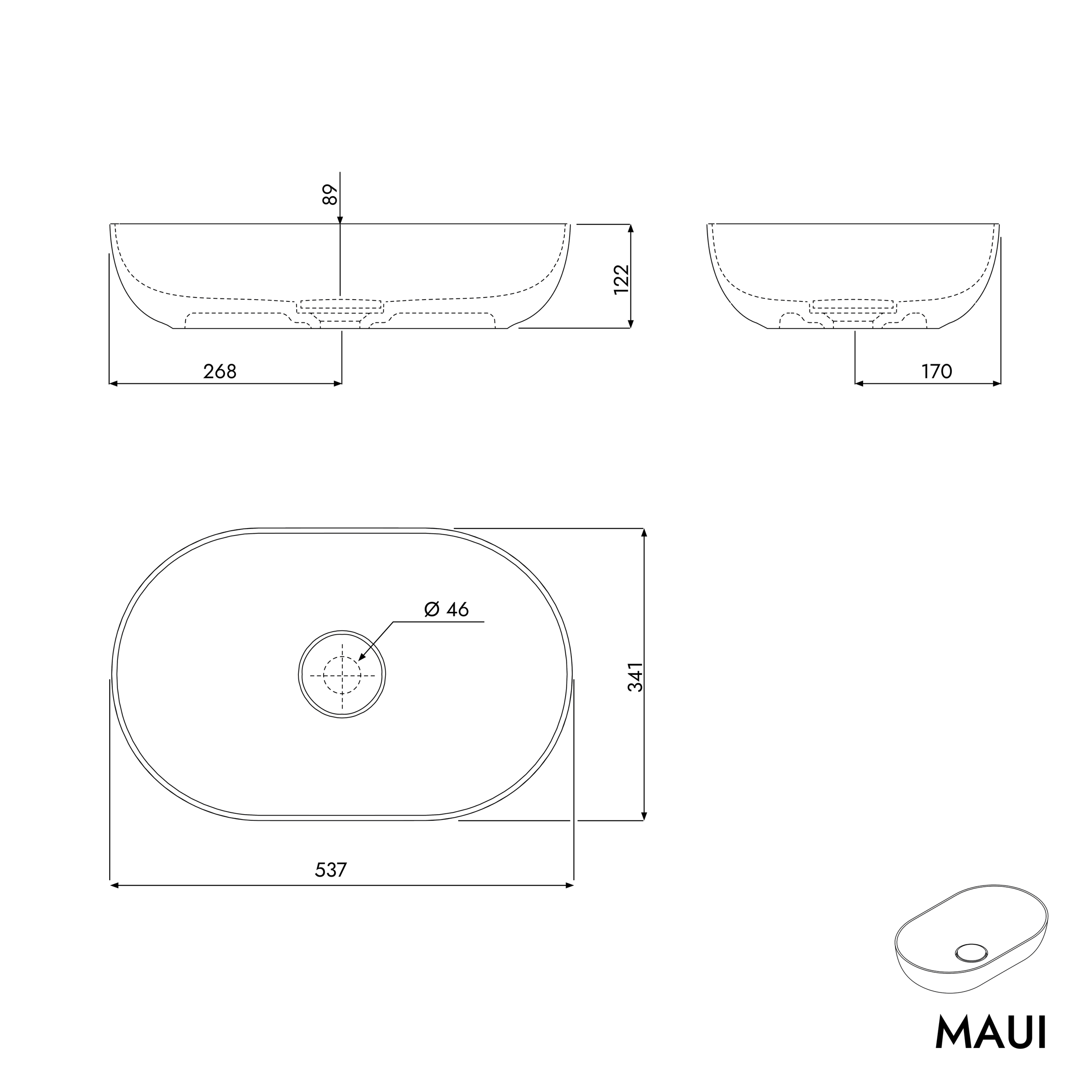 Lavabo de encimera ovalado MAUI