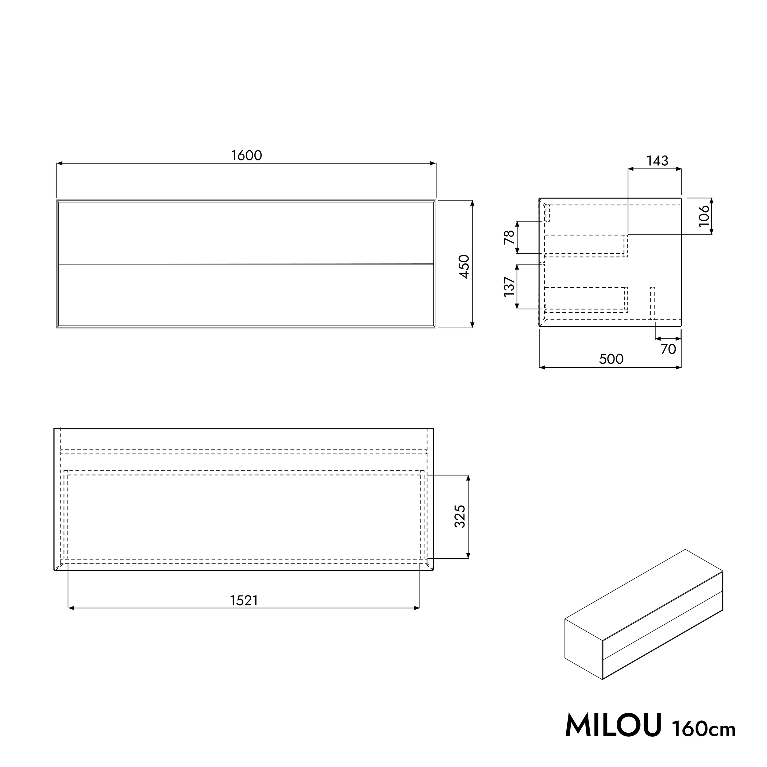 Mueble bajo lavabo MILOU 160 cm para lavabo sobre encimera - 2 cajones