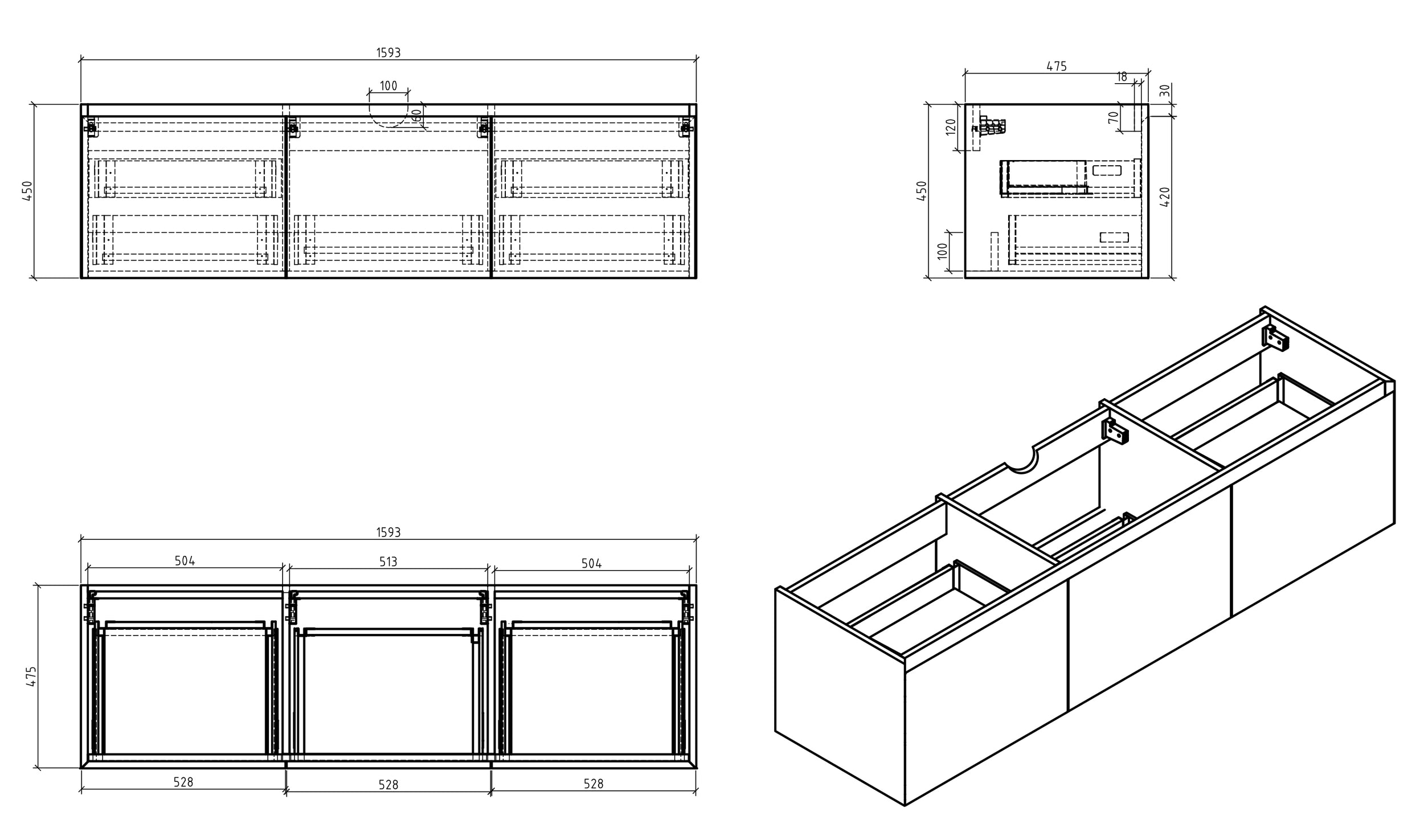 Mueble bajo Luna 1600