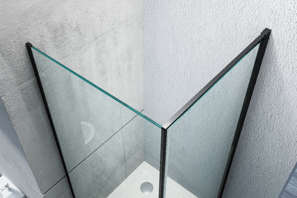 Mampara de ducha de esquina EX416S NEGRO - 90 x 90 x 195 cm - con cristal de seguridad NANO de 6 mm. 