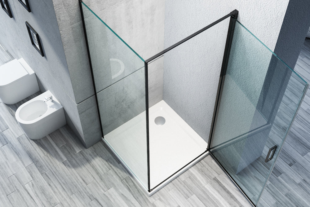 Mampara de ducha de esquina EX416S NEGRO - 90 x 90 x 195 cm - con cristal de seguridad NANO de 6 mm. 