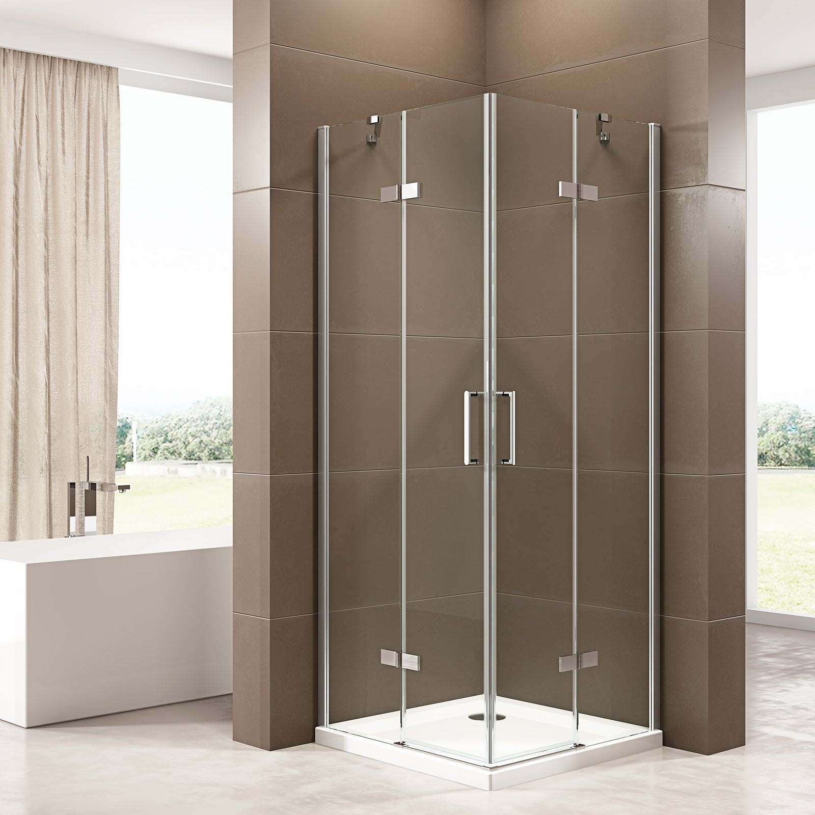 Mampara de ducha de esquina EX809 - 90 x 90 x 195 cm - con doble puerta abatible - con auténtico cristal NANO