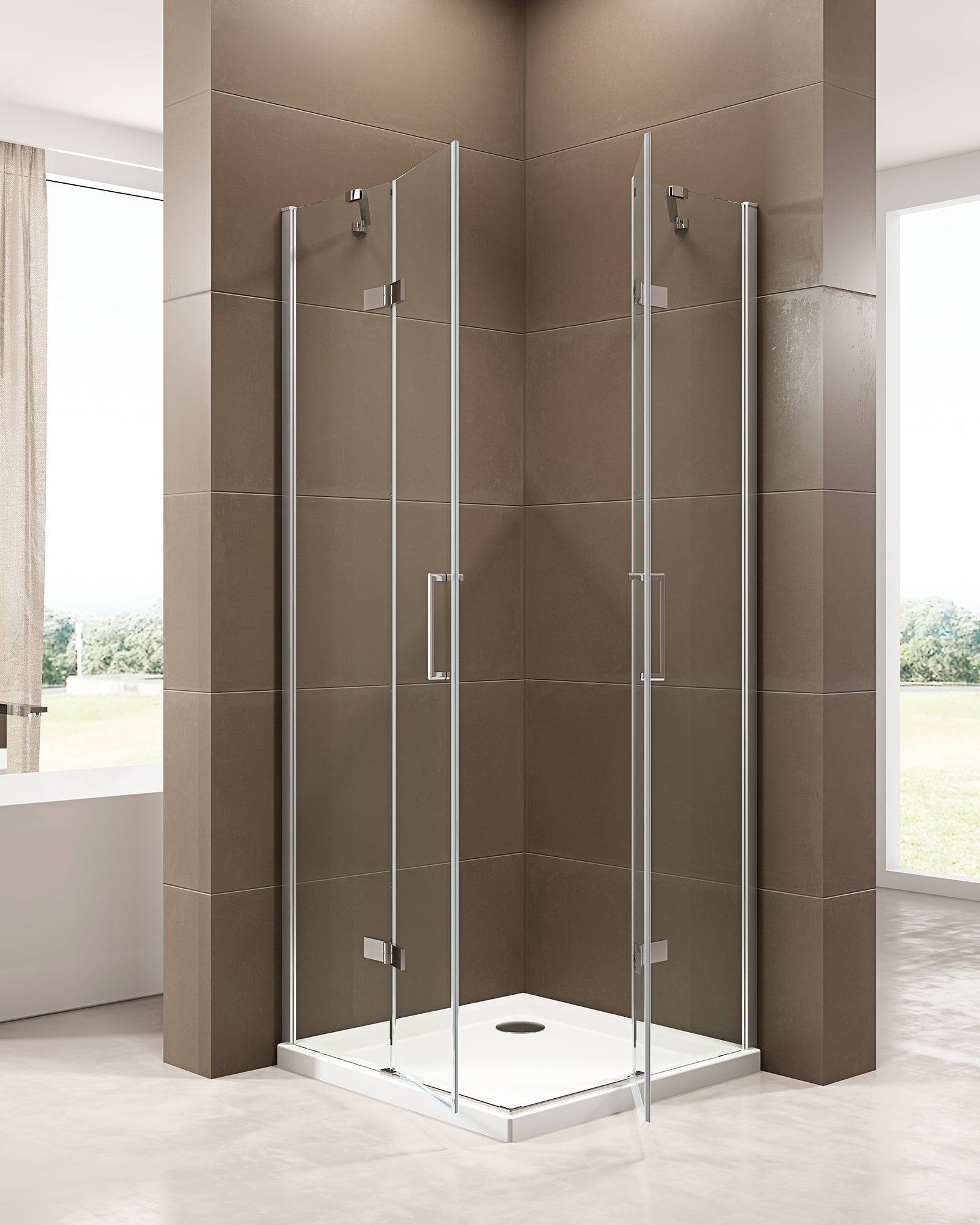 Ducha esquinera con puertas giratorias, entrada esquinera EX809