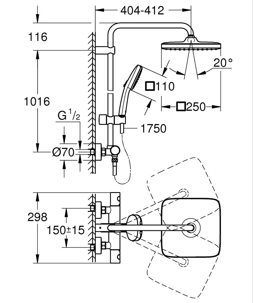 Sistema de ducha GROHE Tempesta System 250 Cube con termostato