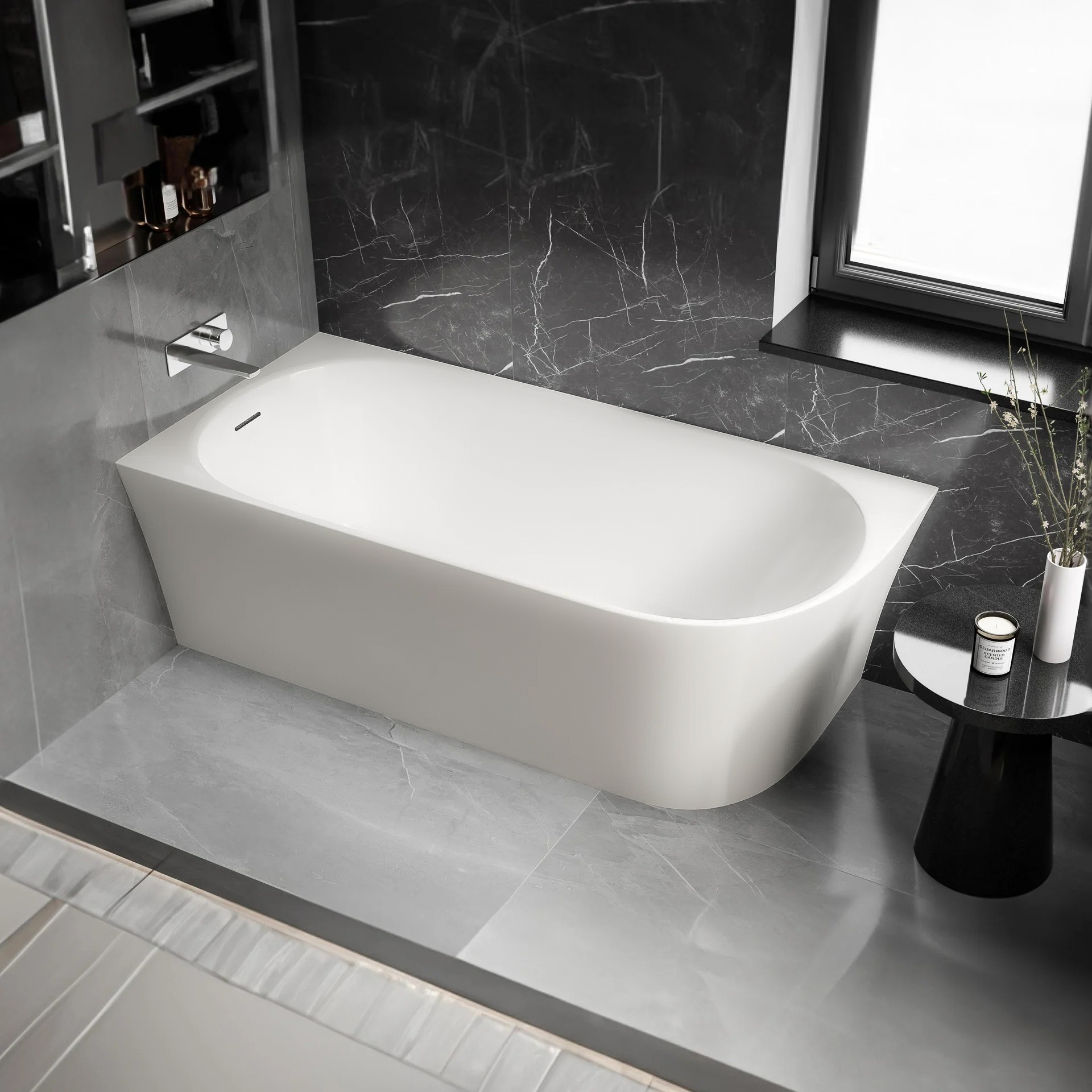 Bañera semi-independiente NORA CORNER acrílico blanco mate