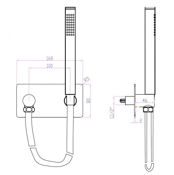 Codo de conexión a pared CZT050B con soporte para ducha